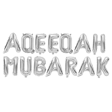 Silver 'Aqeeqa Mubarak' Foil Letter Balloons
